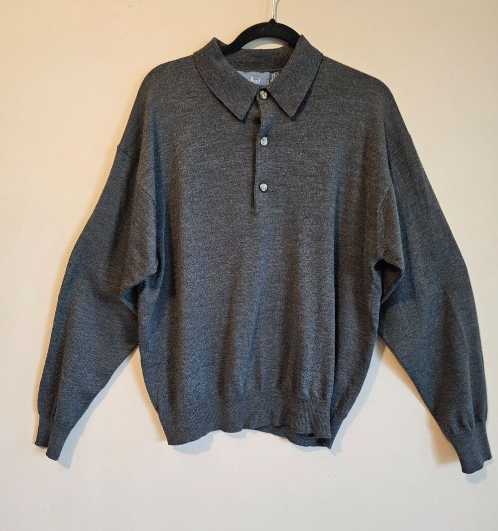 Sweater Mens L Merino Wool classic, old money, long sleeve, Green, Belford